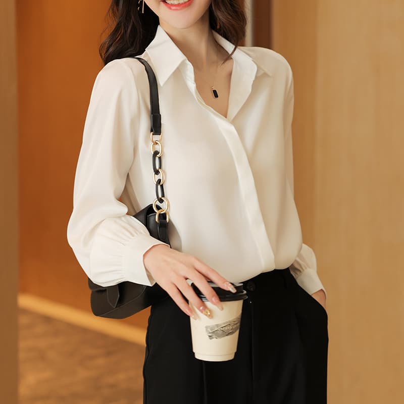 화이트 긴팔 셔츠 경력 긍정적 인 로드 중 작업복 면접 프랑스식 쉬폰 톱 봄 새로운 품격 셔츠 여성 이미지 2