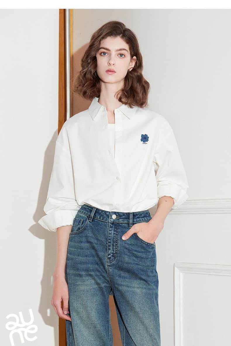 폴로 칼라 화이트 여성 셔츠 2026 봄 가을 새로운 얇은 맨위 캐주얼 출퇴근 다용도 만나는 셔츠 상세 이미지 7