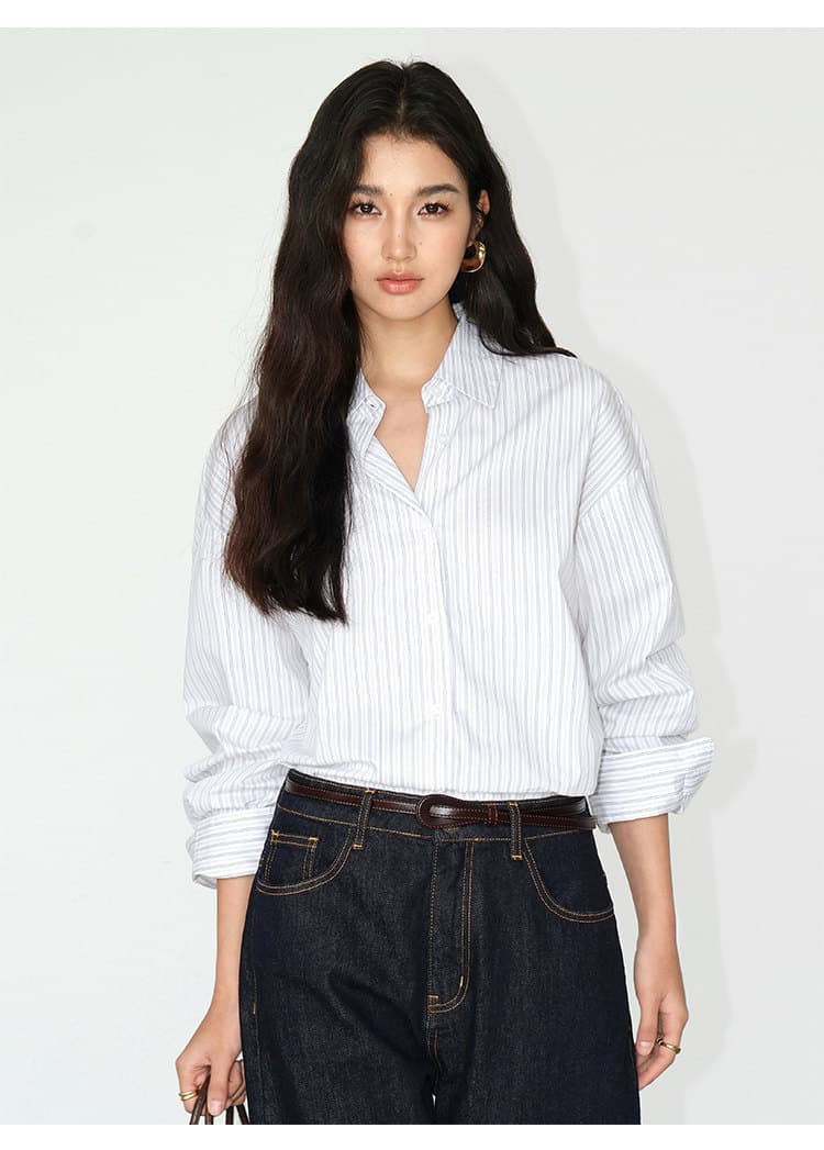 소금 부서 스트라이프 셔츠 느긋한 바람 루즈핏 캐주얼 셔츠 여성 2026 봄 가을 긴팔 출퇴근 재킷 상세 이미지 12