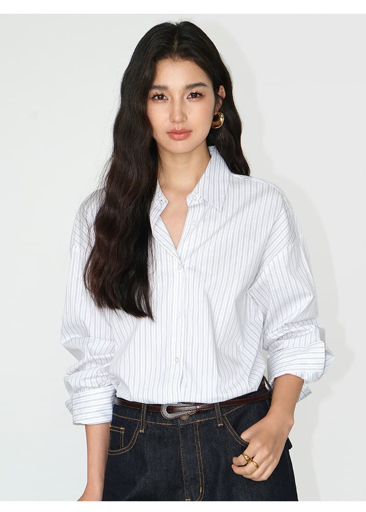 소금 부서 스트라이프 셔츠 느긋한 바람 루즈핏 캐주얼 셔츠 여성 2026 봄 가을 긴팔 출퇴근 재킷 상세 이미지 16