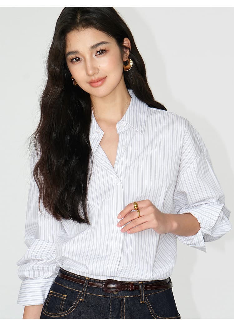 소금 부서 스트라이프 셔츠 느긋한 바람 루즈핏 캐주얼 셔츠 여성 2026 봄 가을 긴팔 출퇴근 재킷 상세 이미지 17