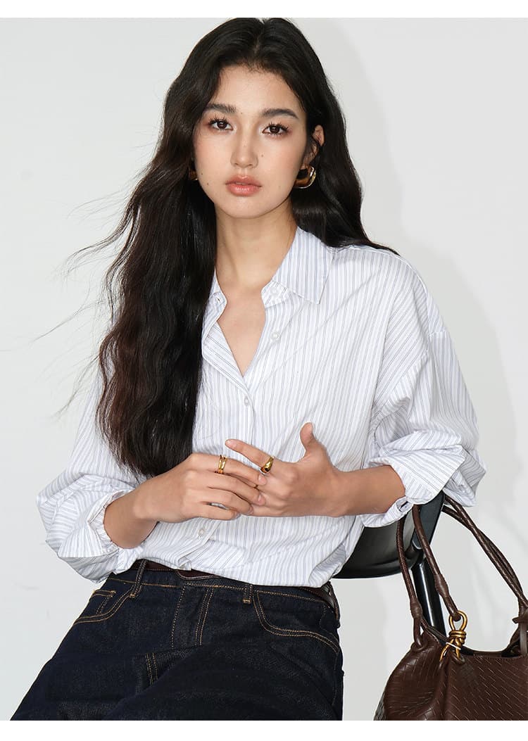소금 부서 스트라이프 셔츠 느긋한 바람 루즈핏 캐주얼 셔츠 여성 2026 봄 가을 긴팔 출퇴근 재킷 상세 이미지 18