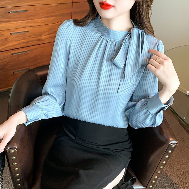 실사 여성 셔츠 2026 봄 가을 새로운 디자인 센스 작은 대중 긴팔 쉬폰 셔츠 여성 루즈핏 경력 맨위 이미지 4