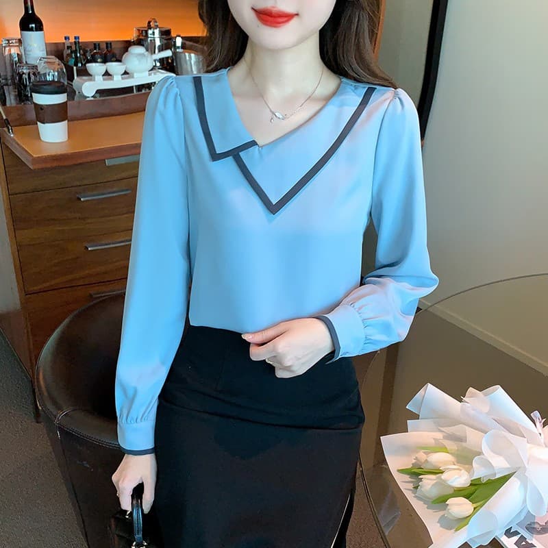 긴팔 여성 셔츠 디자인 센스 2026 봄 가을 새로운 미니멀리즘 출퇴근 Chic 아름다운 작은 셔츠 품격 맨위 이미지 2