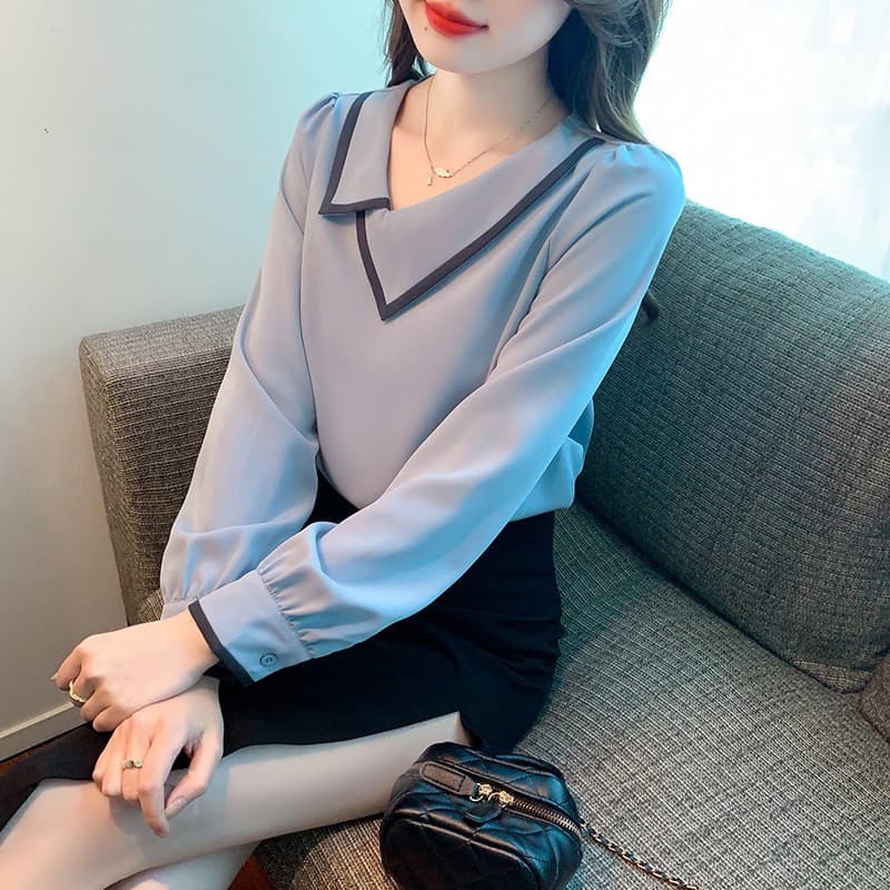 긴팔 여성 셔츠 디자인 센스 2026 봄 가을 새로운 미니멀리즘 출퇴근 Chic 아름다운 작은 셔츠 품격 맨위 이미지 4