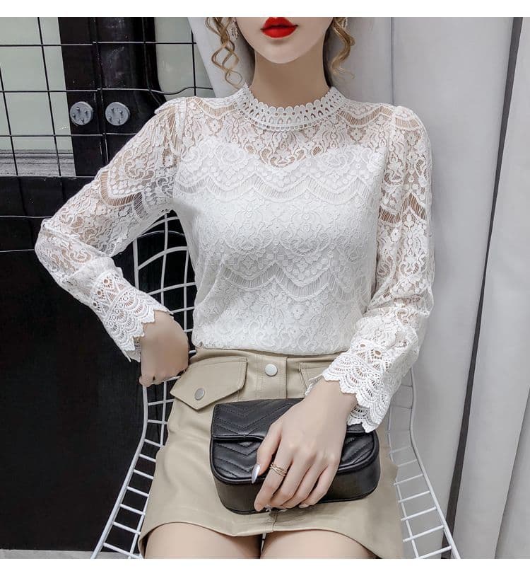 유럽 상품 레이스 기본 셔츠 여성 2026 봄과 가을 옷 새로운 한국 스타일 인사이드 가져 가라. 망사 맨위 외국 가스 상세 이미지 7