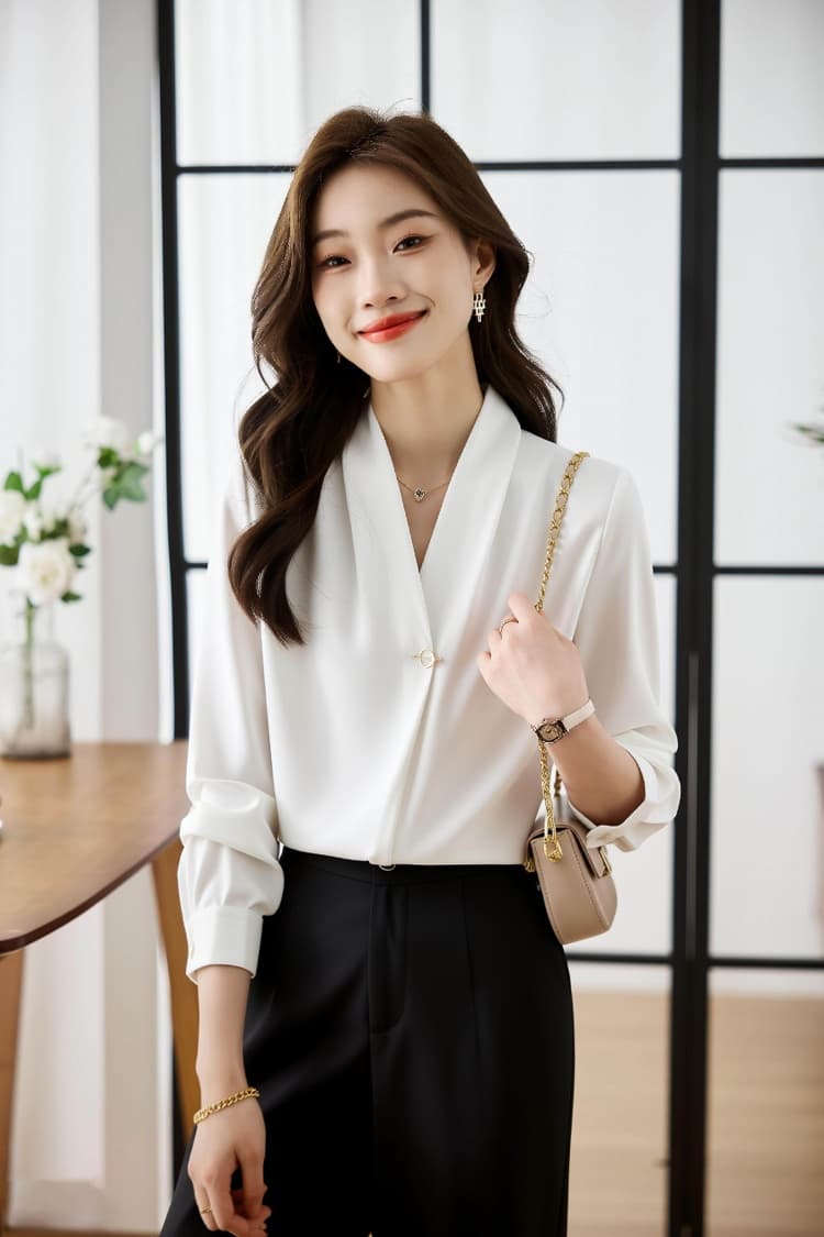2026 봄 가을 새로운 쉬폰 흰 셔츠 여성 셔츠 디자인 센스 작은 대중 외국 가스 이른 가을 빛 요리 한 레트로 홍콩 느낌 상세 이미지 9