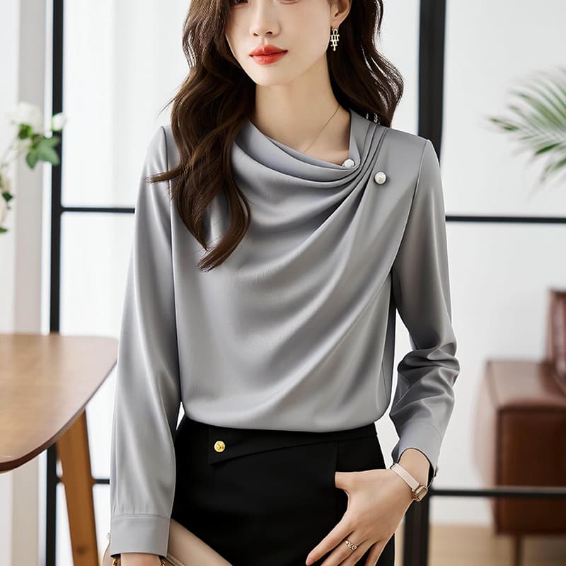 쉬폰 여성 셔츠 디자인 센스 작은 대중 26 가을 새로운 경력 품격 긴팔 셔츠 프랑스식 외국 가스 맨위 이미지 3
