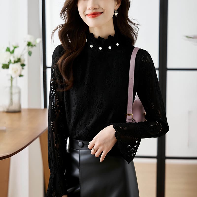 2026 봄 가을 새로운 한국 스타일 패션 유럽 상품 레이스 기본 셔츠 외국 가스 쉬폰 작은 셔츠 여성 이미지 5