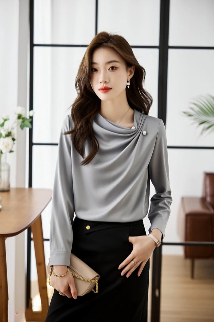 쉬폰 여성 셔츠 디자인 센스 작은 대중 26 가을 새로운 경력 품격 긴팔 셔츠 프랑스식 외국 가스 맨위 이미지 6