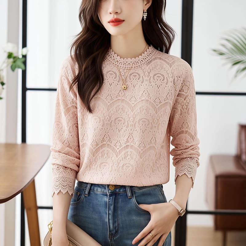 유럽 상품 레이스 기본 셔츠 여성 2026 봄 착용 새로운 한국 스타일 인사이드 가져 가라. 망사 맨위 외국 가스 이미지 5
