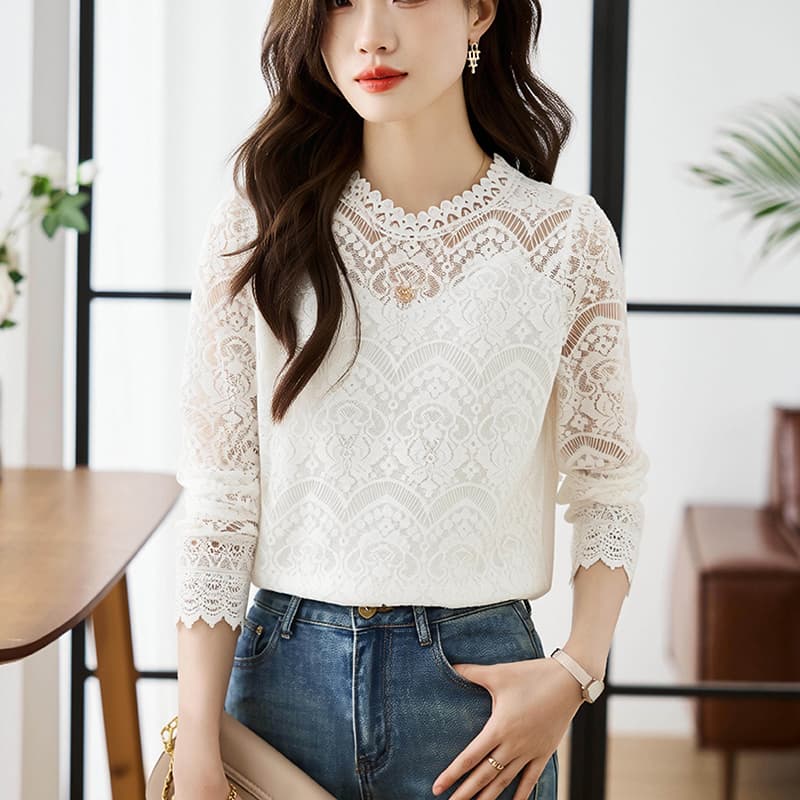 유럽 상품 레이스 기본 셔츠 여성 2026 봄 착용 새로운 한국 스타일 인사이드 가져 가라. 망사 맨위 외국 가스 이미지 3