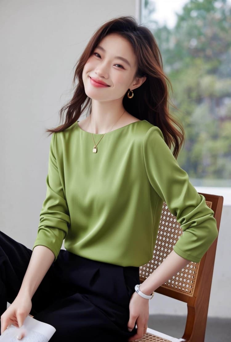 특별 가격 보트넥 누출 쇄골 긴팔 시폰 셔츠 여성 가을 2026 새로운 한국 스타일 다용도 단색 기본 셔츠 상세 이미지 1