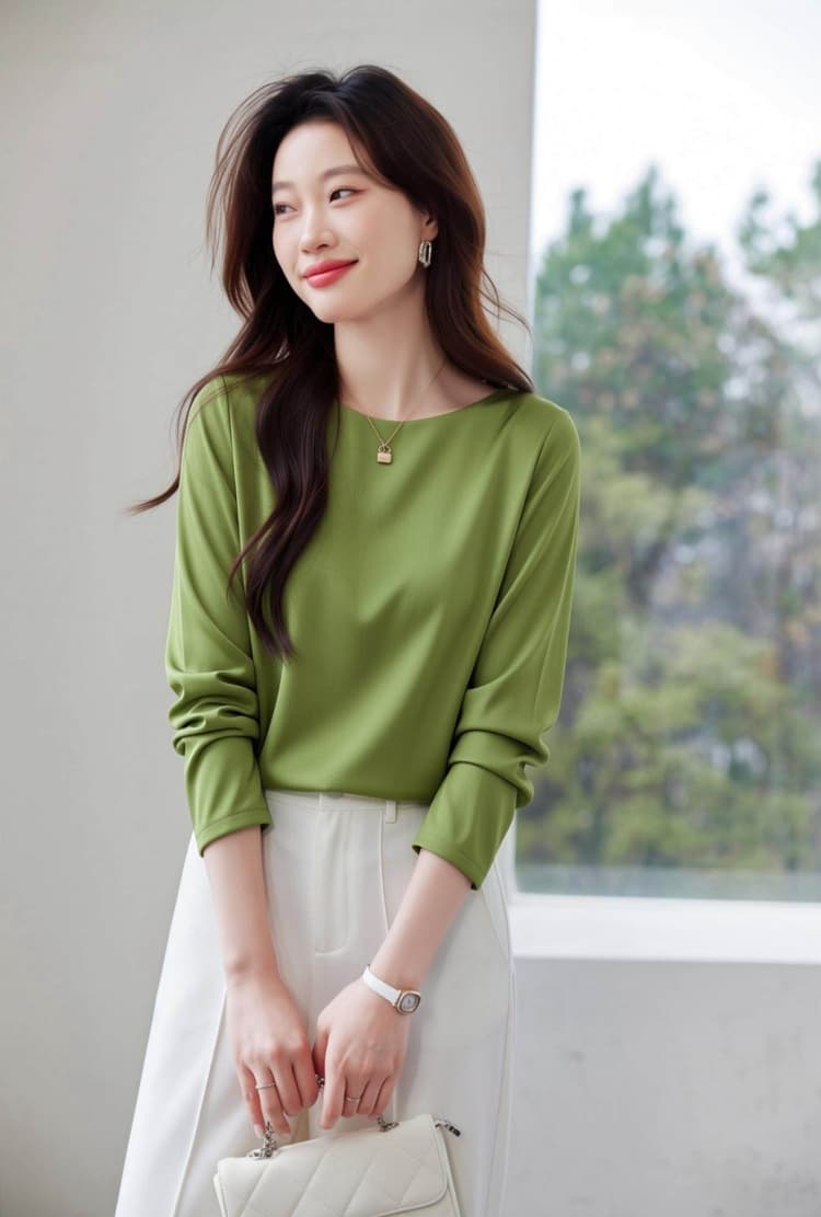 특별 가격 보트넥 누출 쇄골 긴팔 시폰 셔츠 여성 가을 2026 새로운 한국 스타일 다용도 단색 기본 셔츠 상세 이미지 7