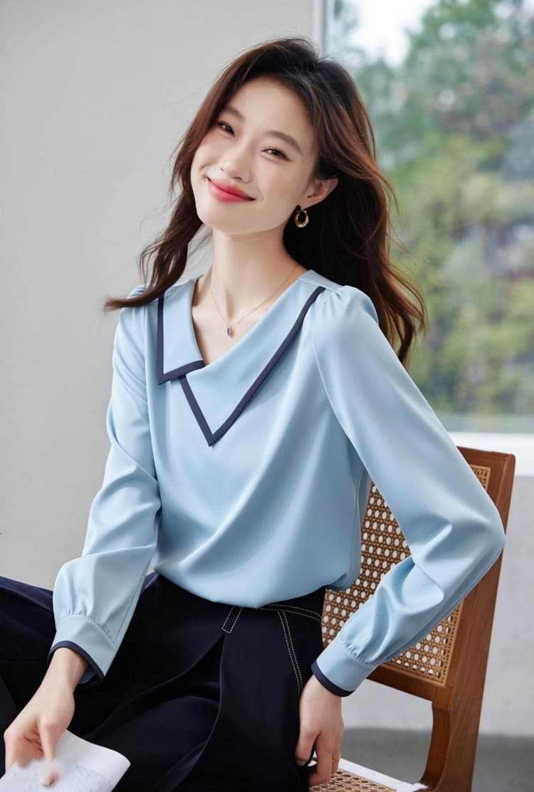 긴팔 여성 셔츠 디자인 센스 2026 봄 가을 새로운 미니멀리즘 출퇴근 Chic 아름다운 작은 셔츠 품격 맨위 상세 이미지 1
