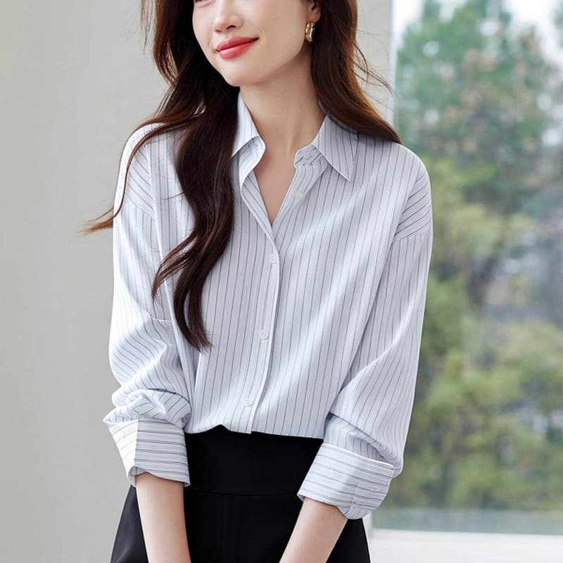 소금 부서 스트라이프 셔츠 느긋한 바람 루즈핏 캐주얼 셔츠 여성 2026 봄 가을 긴팔 출퇴근 재킷