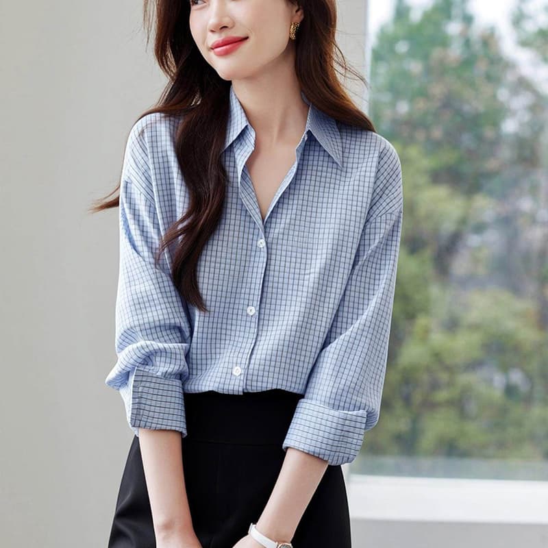 소금 부서 스트라이프 셔츠 느긋한 바람 루즈핏 캐주얼 셔츠 여성 2026 봄 가을 긴팔 출퇴근 재킷 이미지 5