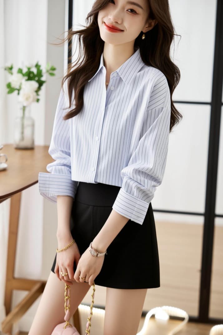 소금 부서 스트라이프 셔츠 느긋한 바람 루즈핏 캐주얼 셔츠 여성 2026 봄 가을 긴팔 출퇴근 재킷 이미지 6