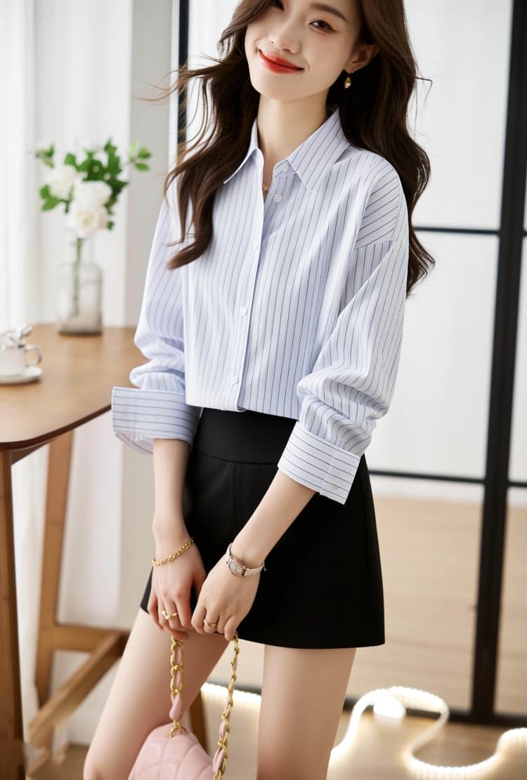 소금 부서 스트라이프 셔츠 느긋한 바람 루즈핏 캐주얼 셔츠 여성 2026 봄 가을 긴팔 출퇴근 재킷 상세 이미지 9