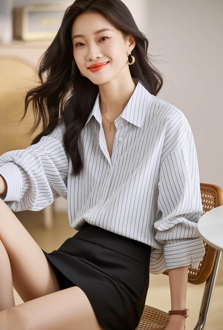 소금 부서 스트라이프 셔츠 느긋한 바람 루즈핏 캐주얼 셔츠 여성 2026 봄 가을 긴팔 출퇴근 재킷 상세 이미지 10