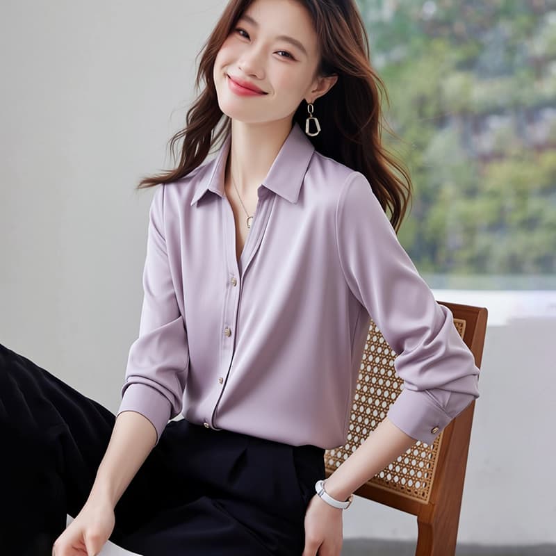 핑크색 셔츠 여성 긴 소매 직장 착용 가져 가라. 경력 고급 센스 교 자본금 면접 긍정적 인 로드 중 빛 요리 한 바람 26 봄 가을 셔츠 이미지 5