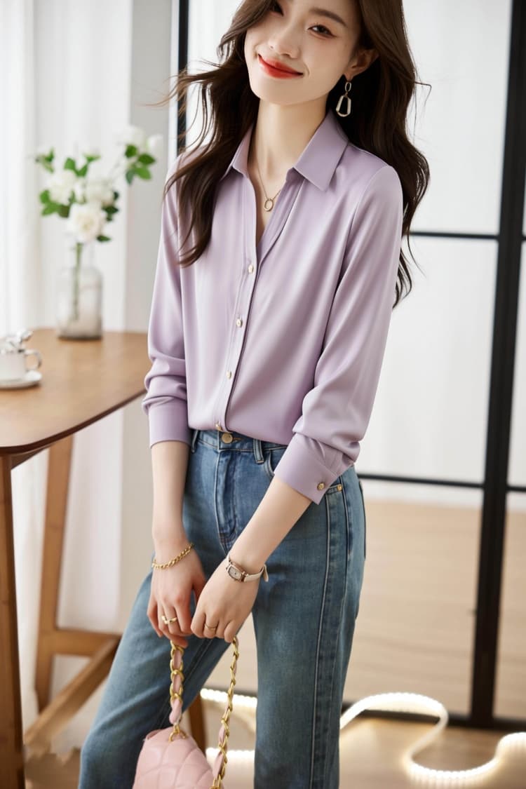 핑크색 셔츠 여성 긴 소매 직장 착용 가져 가라. 경력 고급 센스 교 자본금 면접 긍정적 인 로드 중 빛 요리 한 바람 26 봄 가을 셔츠 상세 이미지 8