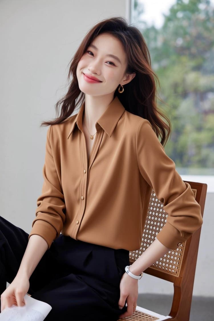 핑크색 셔츠 여성 긴 소매 직장 착용 가져 가라. 경력 고급 센스 교 자본금 면접 긍정적 인 로드 중 빛 요리 한 바람 26 봄 가을 셔츠 상세 이미지 22