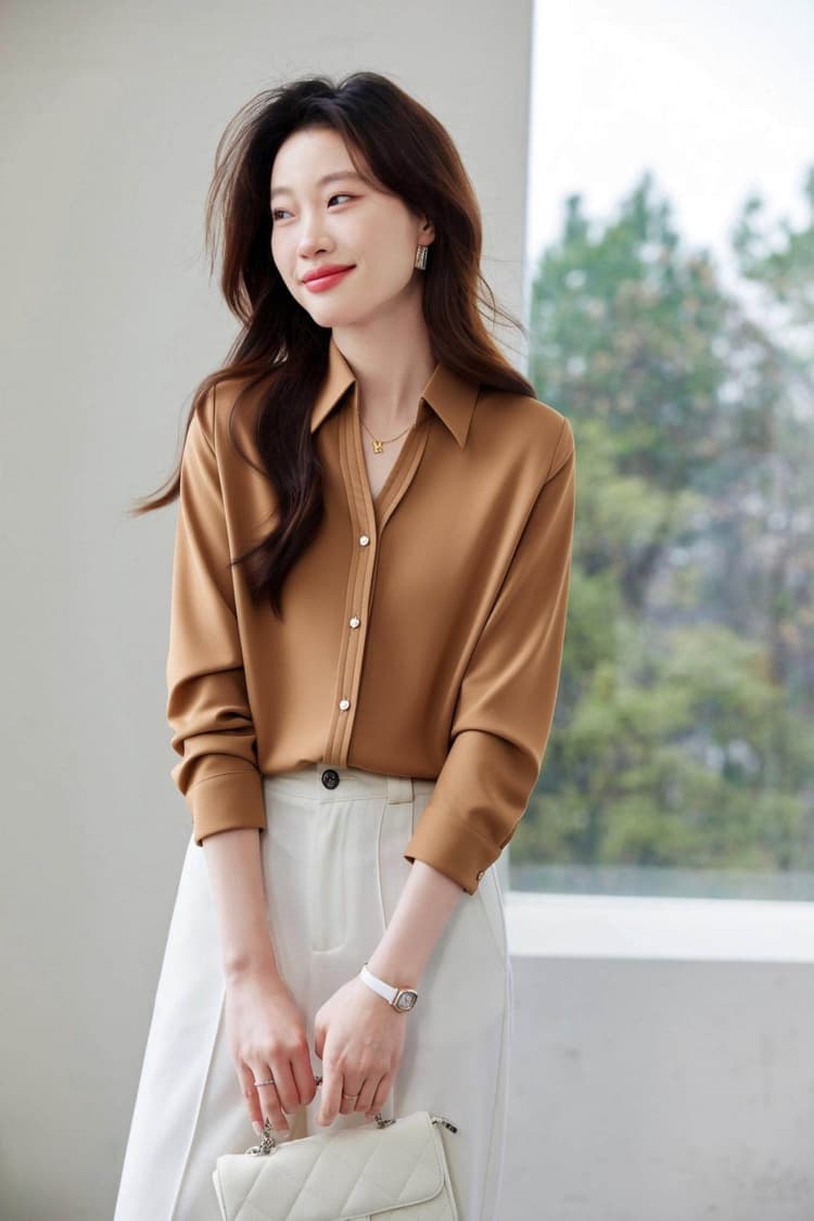 핑크색 셔츠 여성 긴 소매 직장 착용 가져 가라. 경력 고급 센스 교 자본금 면접 긍정적 인 로드 중 빛 요리 한 바람 26 봄 가을 셔츠 상세 이미지 23