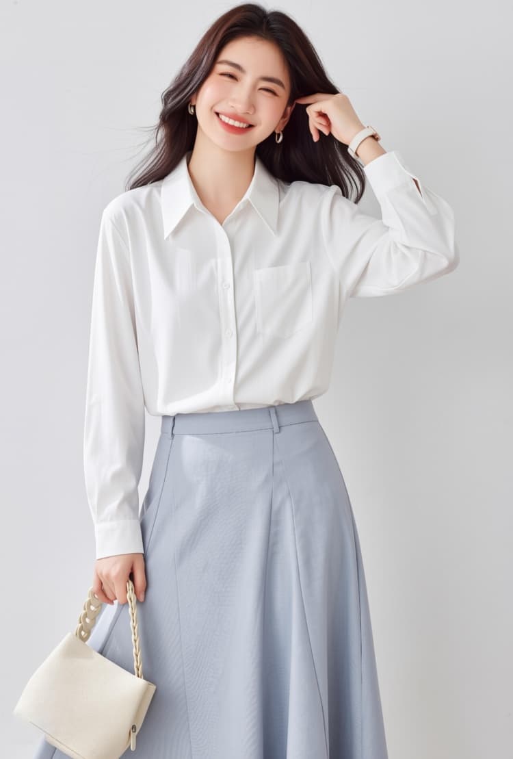 품격 파란색 셔츠 프랑스식 출퇴근 연령 감소 긴팔 2026 봄 새로운 단색 POLO 칼라 Chic 맨위 상세 이미지 8