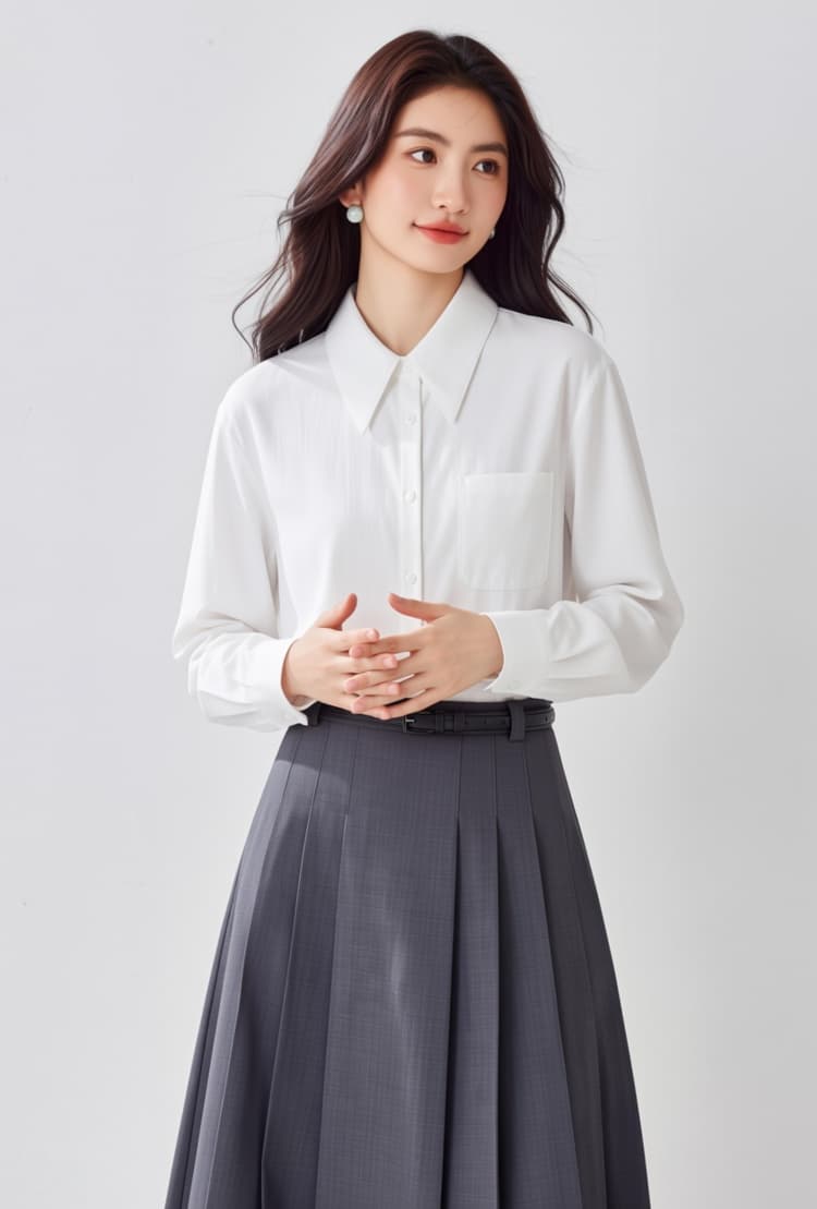 품격 파란색 셔츠 프랑스식 출퇴근 연령 감소 긴팔 2026 봄 새로운 단색 POLO 칼라 Chic 맨위 상세 이미지 10