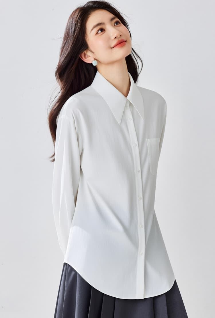 품격 파란색 셔츠 프랑스식 출퇴근 연령 감소 긴팔 2026 봄 새로운 단색 POLO 칼라 Chic 맨위 상세 이미지 13