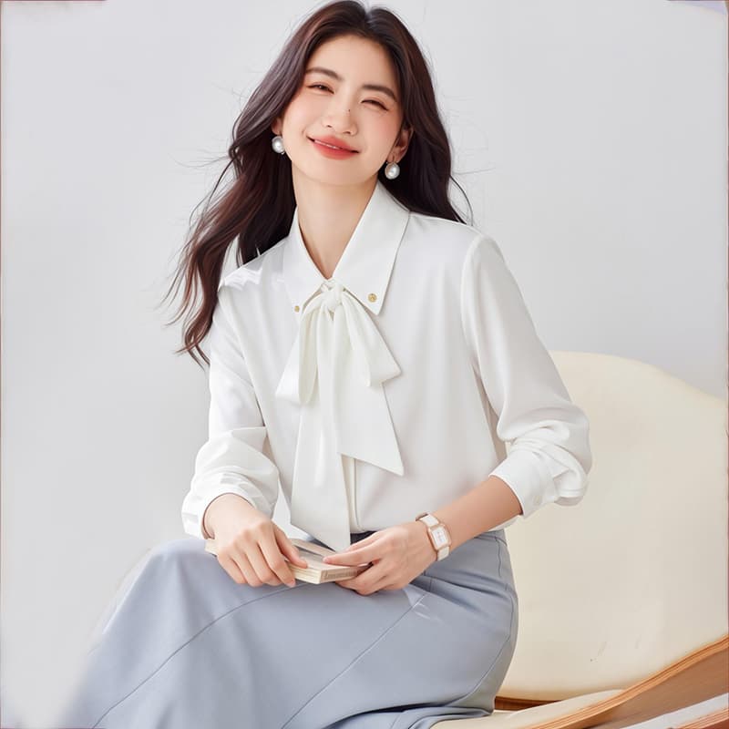 나비 매듭 쉬폰 셔츠 여성 긴 소매 2026 년 봄 가을 새로운 품격 리본 셔츠 이미지 4