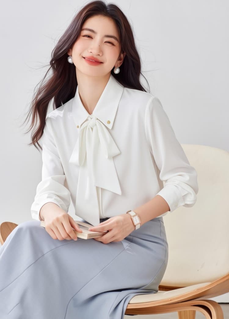 나비 매듭 쉬폰 셔츠 여성 긴 소매 2026 년 봄 가을 새로운 품격 리본 셔츠 상세 이미지 1