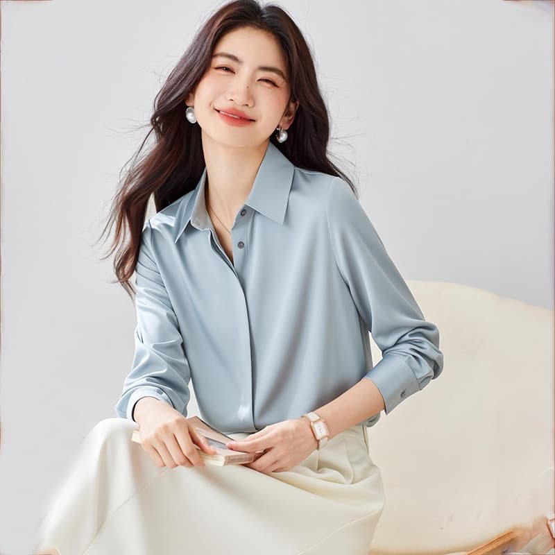 8 색상 봄 회색 파란색 새틴 셔츠 여성 긴 소매 가을 다용도 어두운 문 襟 레트로 항구 바람 도루 센스 출퇴근 빛 요리 한 이미지 4