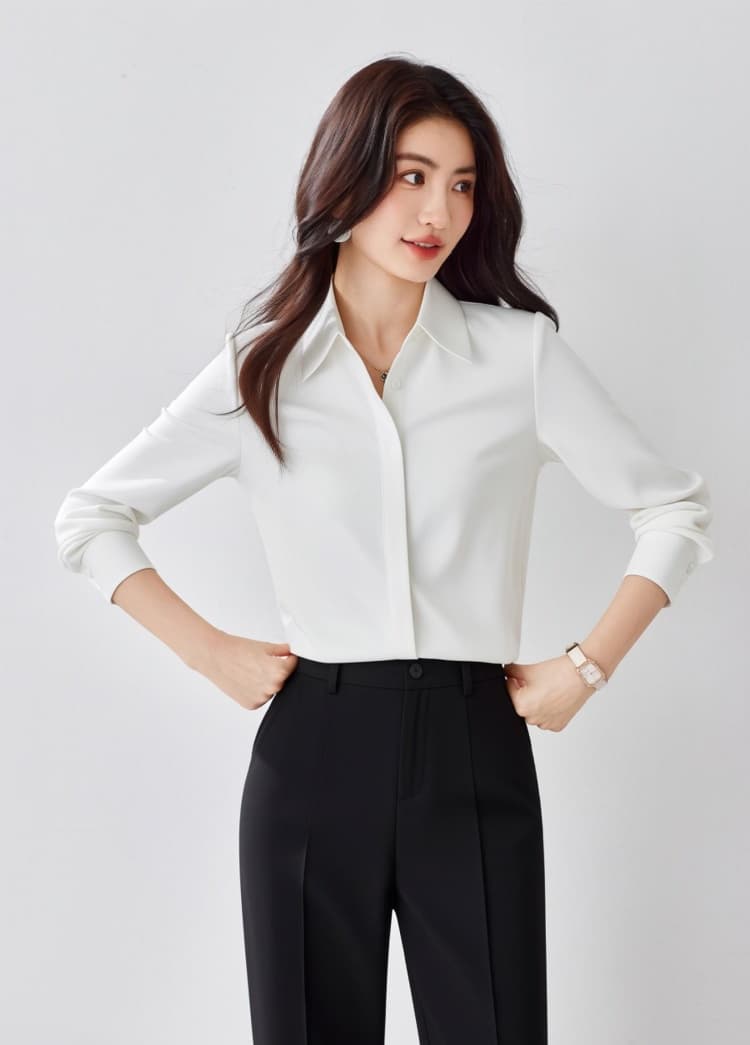 8 색상 봄 회색 파란색 새틴 셔츠 여성 긴 소매 가을 다용도 어두운 문 襟 레트로 항구 바람 도루 센스 출퇴근 빛 요리 한 상세 이미지 11