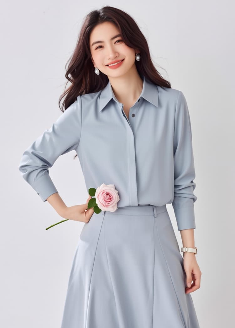 8 색상 봄 회색 파란색 새틴 셔츠 여성 긴 소매 가을 다용도 어두운 문 襟 레트로 항구 바람 도루 센스 출퇴근 빛 요리 한 상세 이미지 16