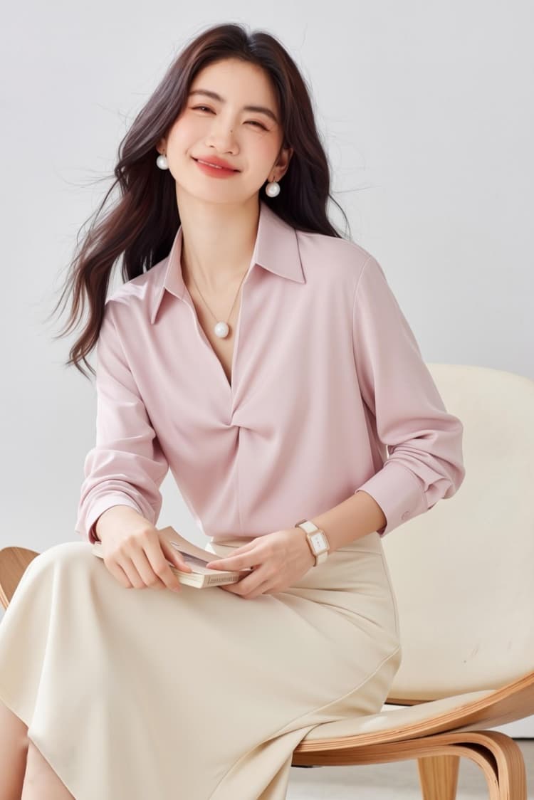 5 색 프랑스식 디자인 센스 품격 새틴 여성 셔츠 26 가을 새로운 출퇴근 슬림해 보이는 진주 목걸이 경력 맨위 상세 이미지 1