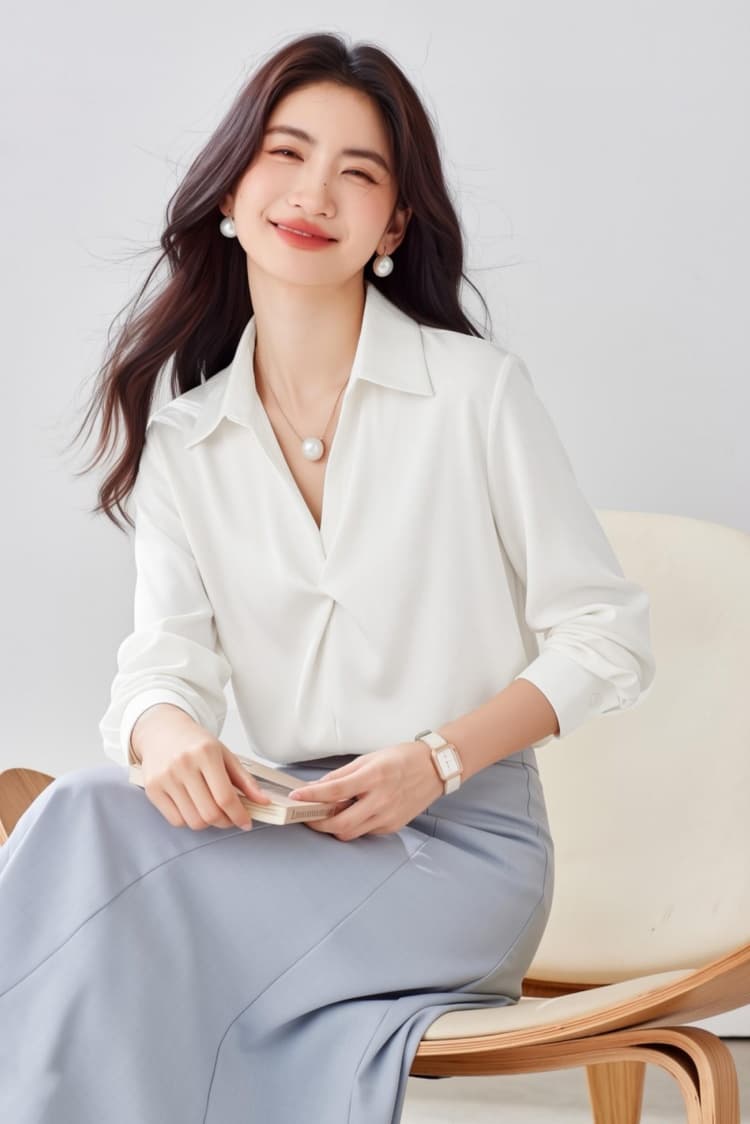 5 색 프랑스식 디자인 센스 품격 새틴 여성 셔츠 26 가을 새로운 출퇴근 슬림해 보이는 진주 목걸이 경력 맨위 상세 이미지 13