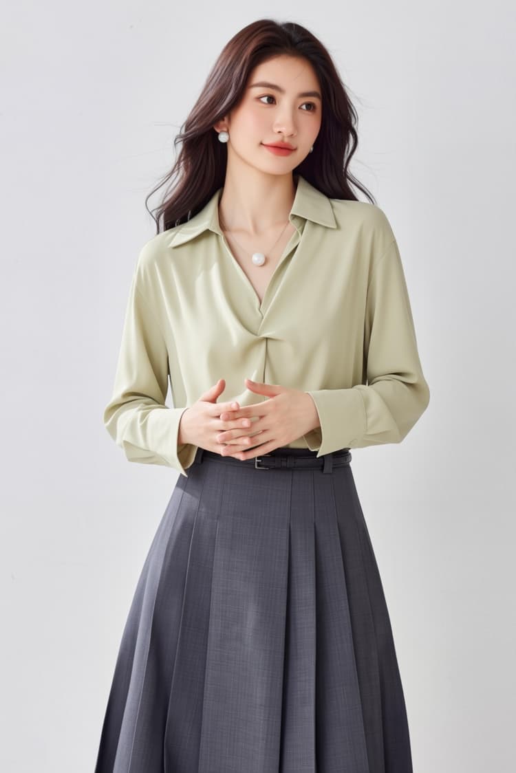 5 색 프랑스식 디자인 센스 품격 새틴 여성 셔츠 26 가을 새로운 출퇴근 슬림해 보이는 진주 목걸이 경력 맨위 상세 이미지 16