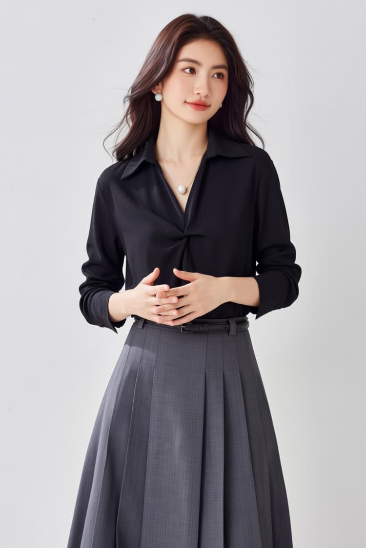 5 색 프랑스식 디자인 센스 품격 새틴 여성 셔츠 26 가을 새로운 출퇴근 슬림해 보이는 진주 목걸이 경력 맨위 상세 이미지 17