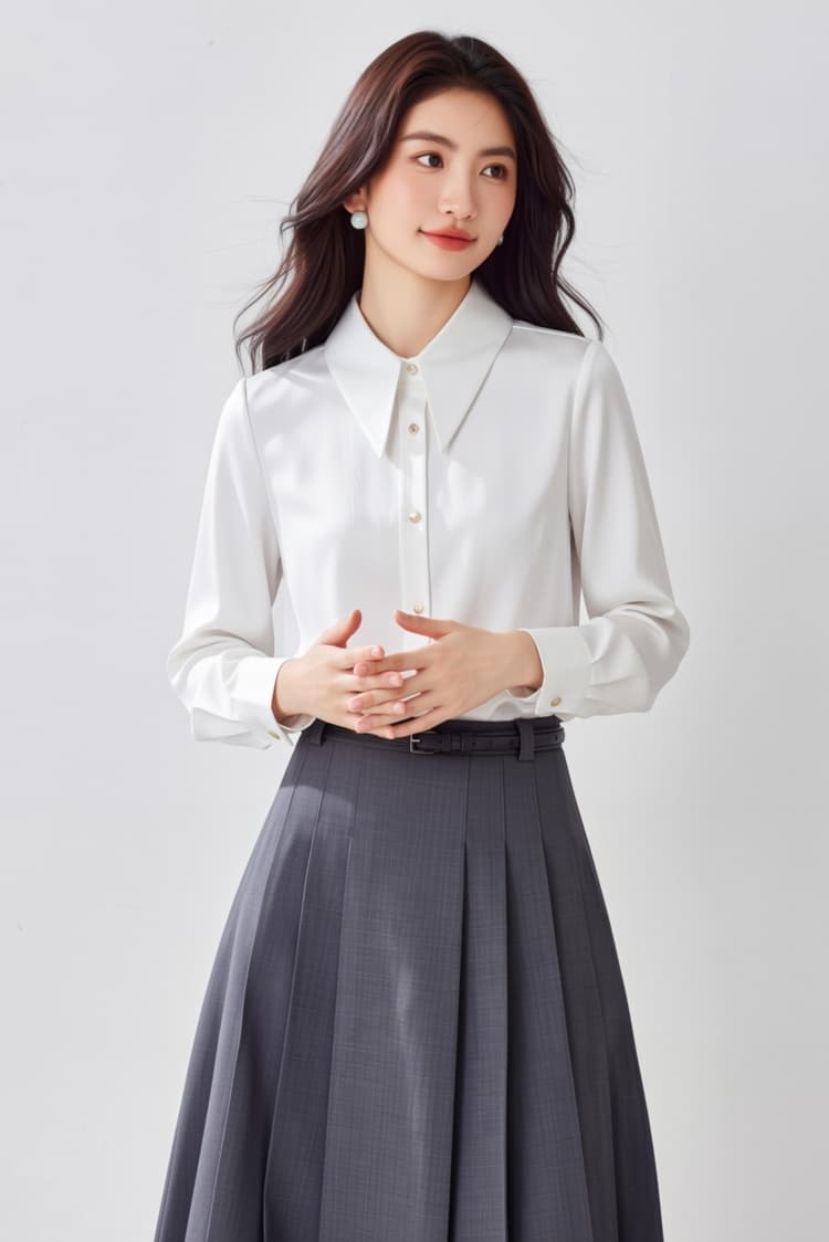 화이트 아세트산 새틴 긴팔 셔츠 여성 이른 봄 패션 외국 가스 고급 센스 ol 출퇴근 미니멀리즘 광택 셔츠 상세 이미지 12