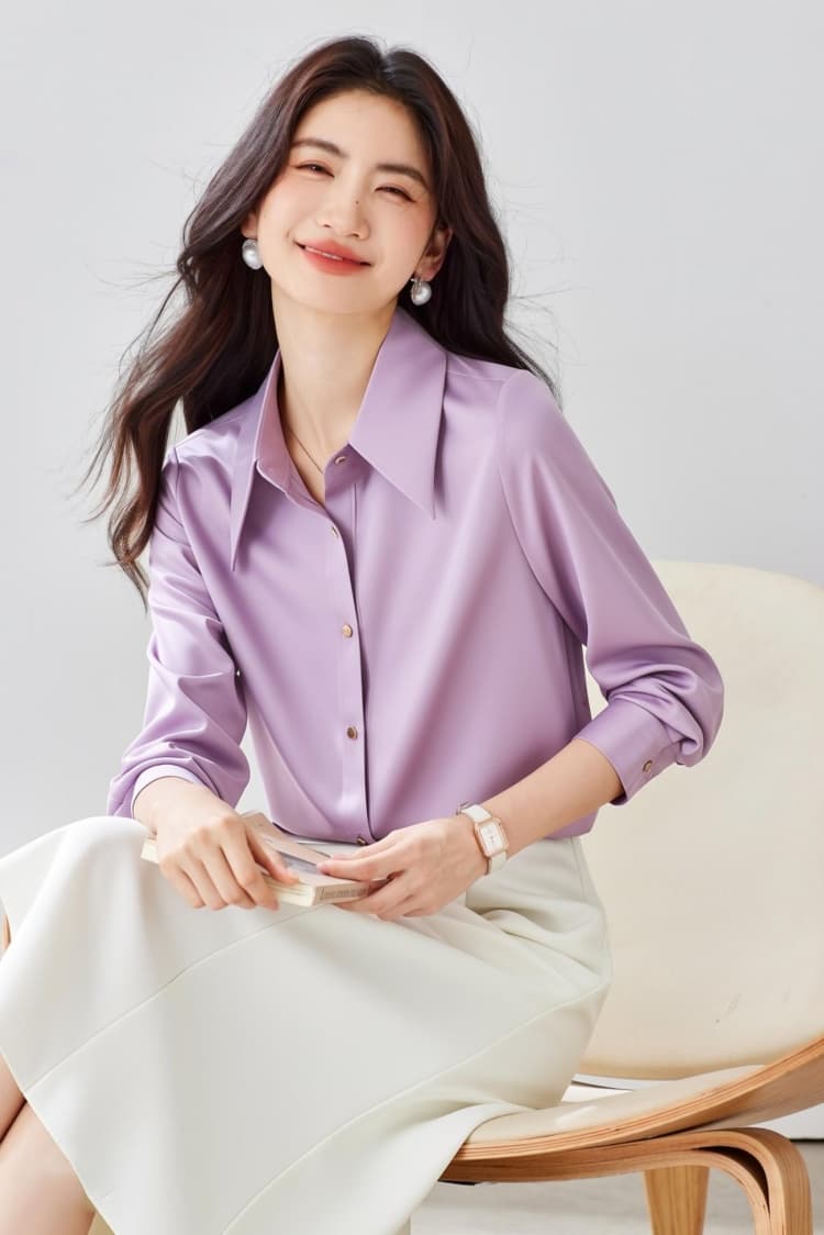 화이트 아세트산 새틴 긴팔 셔츠 여성 이른 봄 패션 외국 가스 고급 센스 ol 출퇴근 미니멀리즘 광택 셔츠 상세 이미지 20