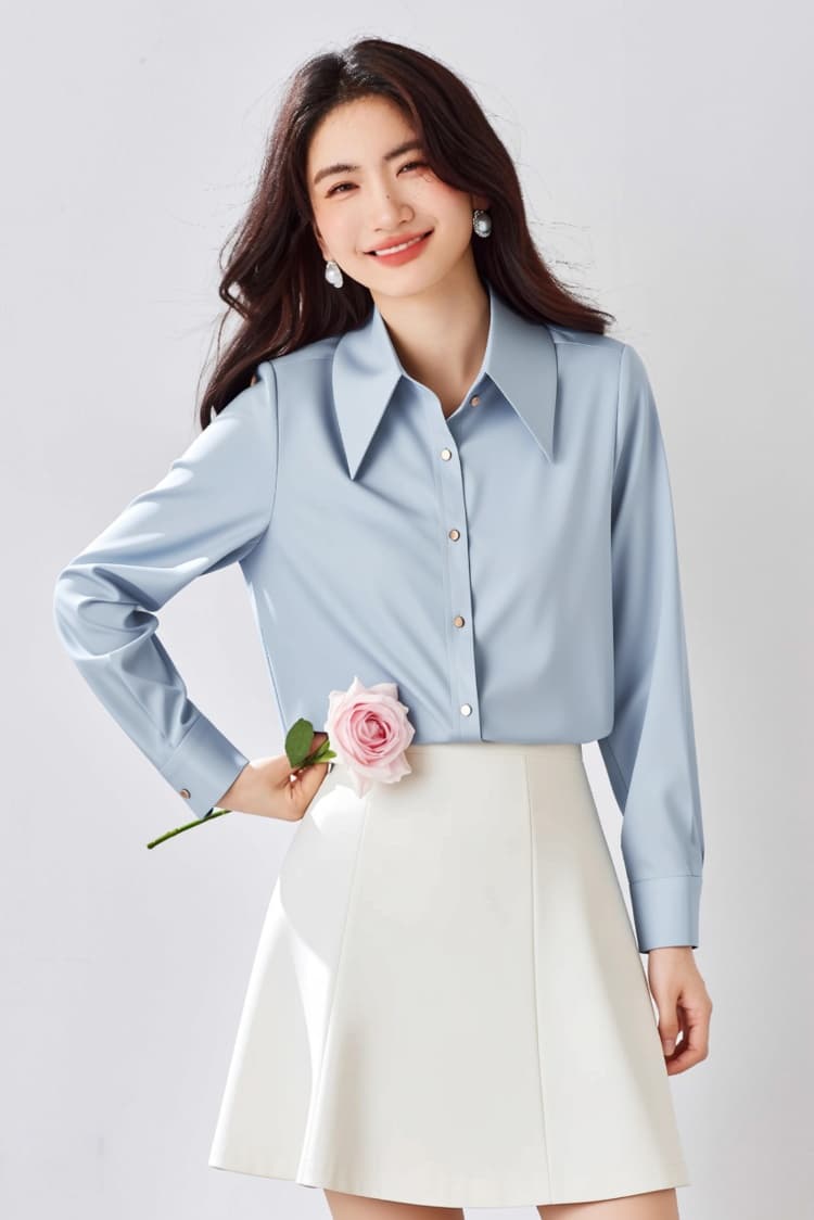 화이트 아세트산 새틴 긴팔 셔츠 여성 이른 봄 패션 외국 가스 고급 센스 ol 출퇴근 미니멀리즘 광택 셔츠 상세 이미지 28