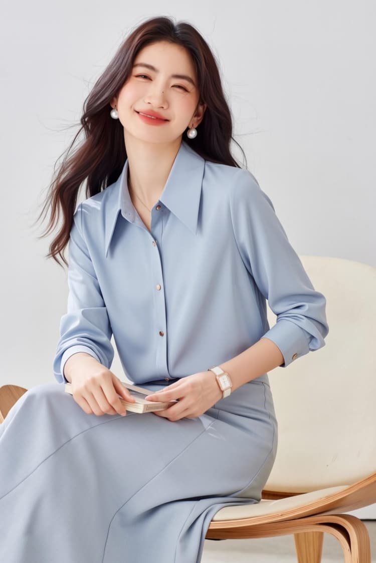 화이트 아세트산 새틴 긴팔 셔츠 여성 이른 봄 패션 외국 가스 고급 센스 ol 출퇴근 미니멀리즘 광택 셔츠 상세 이미지 31