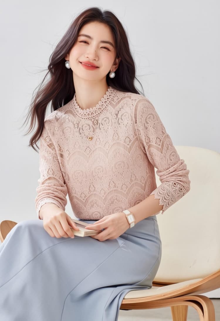 유럽 상품 레이스 기본 셔츠 여성 2026 봄 착용 새로운 한국 스타일 인사이드 가져 가라. 망사 맨위 외국 가스 상세 이미지 6