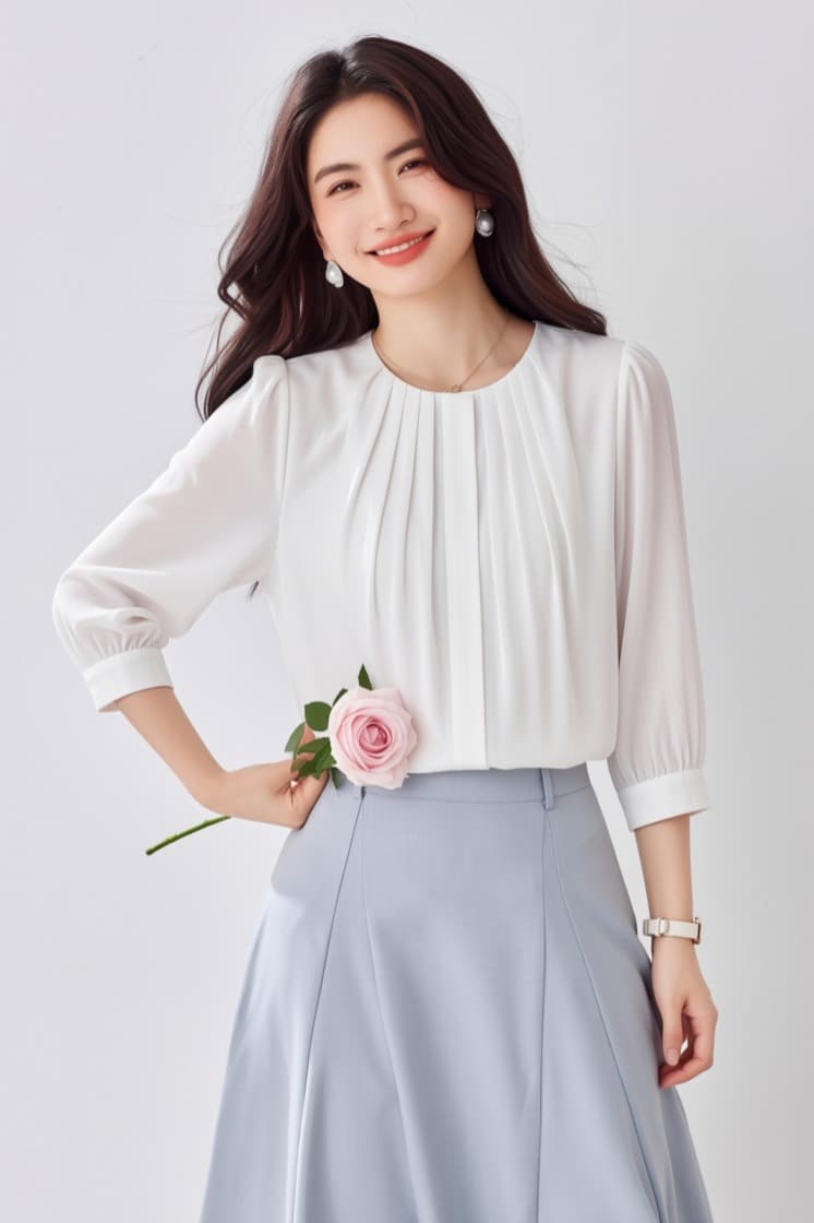 패션 라운드 넥 화이트 쉬폰 여성 셔츠 2026 봄 가을 다용도 셔츠 오픈 가디건 품격 출퇴근 7부 소매 맨위 이미지 6