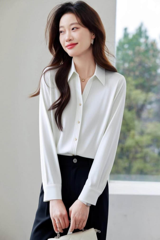 화이트 셔츠 여성 긴 소매 직장 착용 가져 가라. 경력 고급 센스 교 자본금 면접 긍정적 인 로드 중 빛 요리 한 바람 26 봄 가을 셔츠 이미지 6