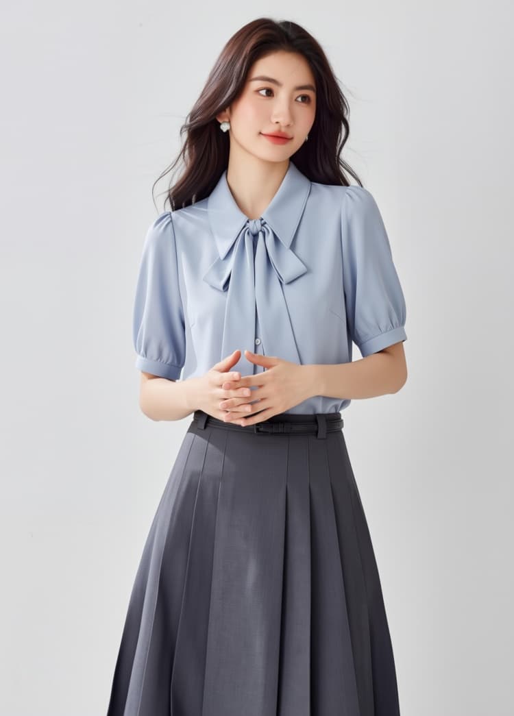 화이트 리본 쉬폰 반팔 여성 셔츠 여름 얇은 스타일 한 부서 부드러운 달콤함 외국 가스 도루 센스 작은 대중 항구 바람 셔츠 상세 이미지 9