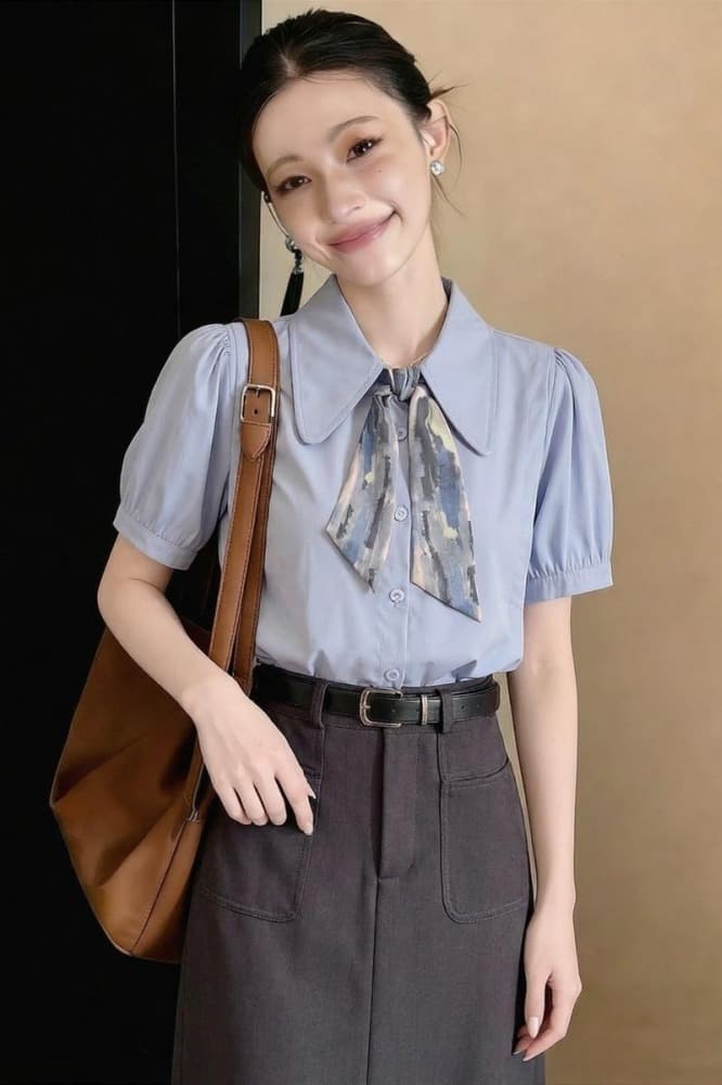 실사 셔츠 여성용 짧은 소매 디자인 센스 작은 대중 2026 여름 새로운 외국 가스 경력 셔츠 쉬폰 작은 셔츠 맨위 이미지 6