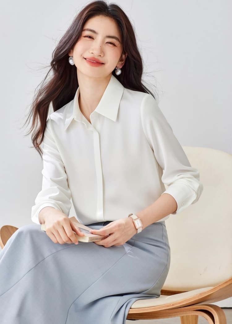 8 색상 봄 회색 파란색 새틴 셔츠 여성 긴 소매 가을 다용도 어두운 문 襟 레트로 항구 바람 도루 센스 출퇴근 빛 요리 한 상세 이미지 9